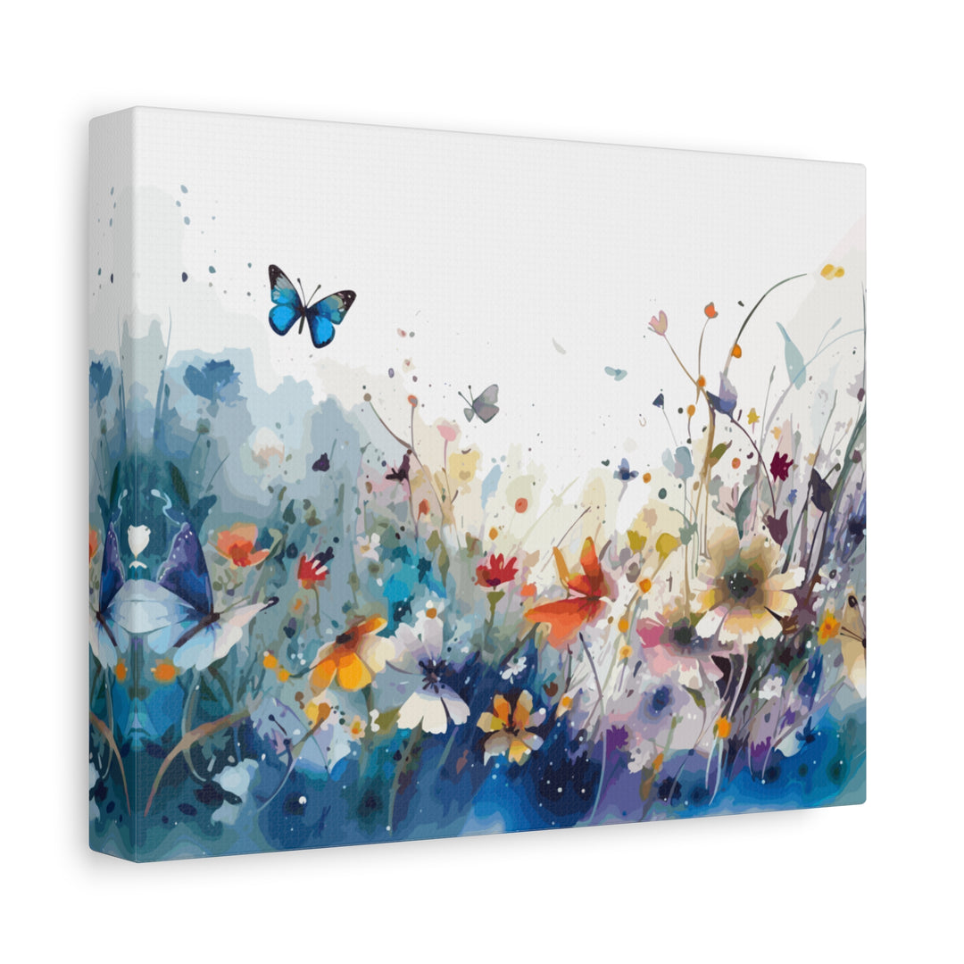 Vibrant Watercolor Meadow Canvas Floral &amp; Butterfly Wall Art
