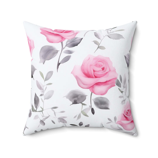 Pink Rose Watercolor Pillow