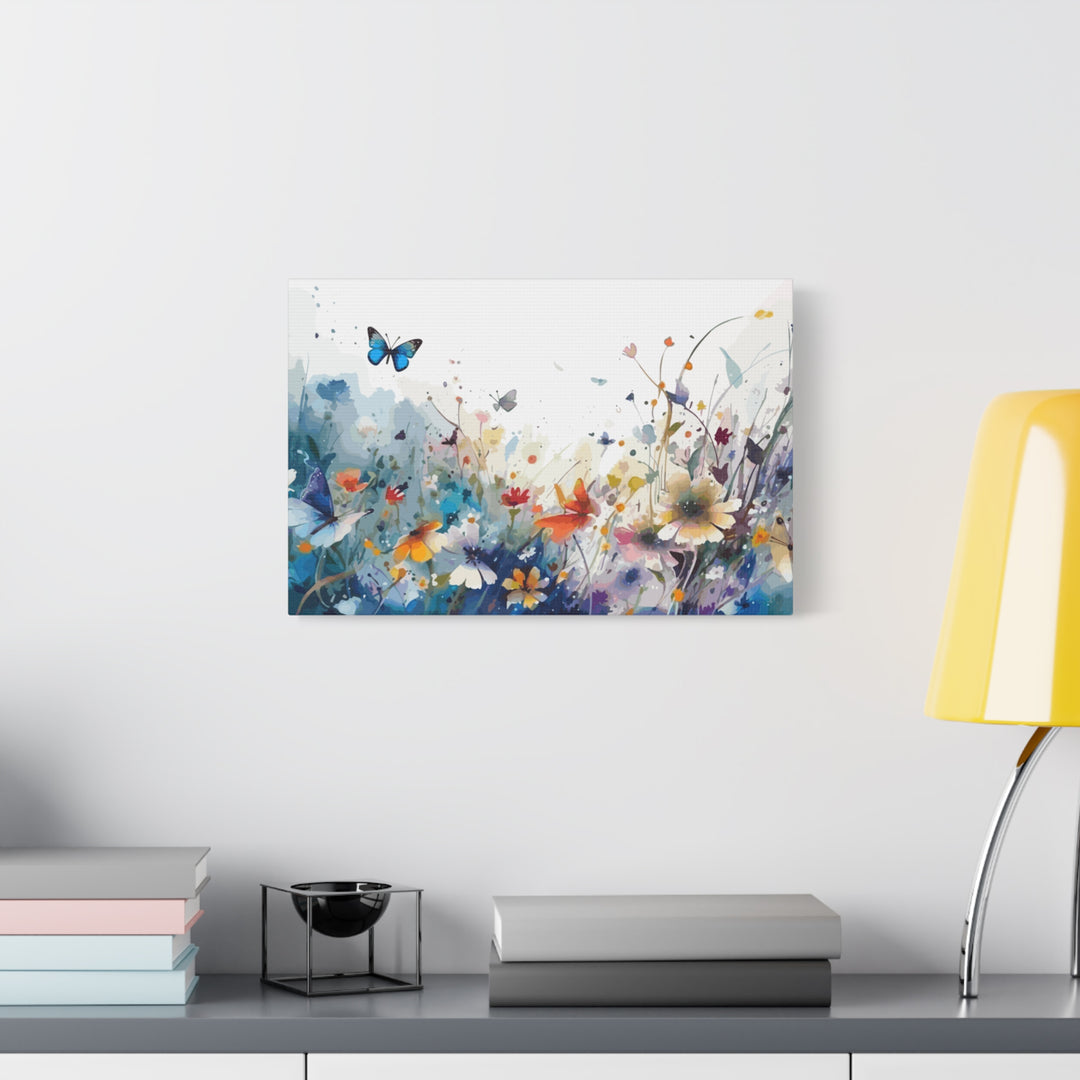 Vibrant Watercolor Meadow Canvas Floral &amp; Butterfly Wall Art