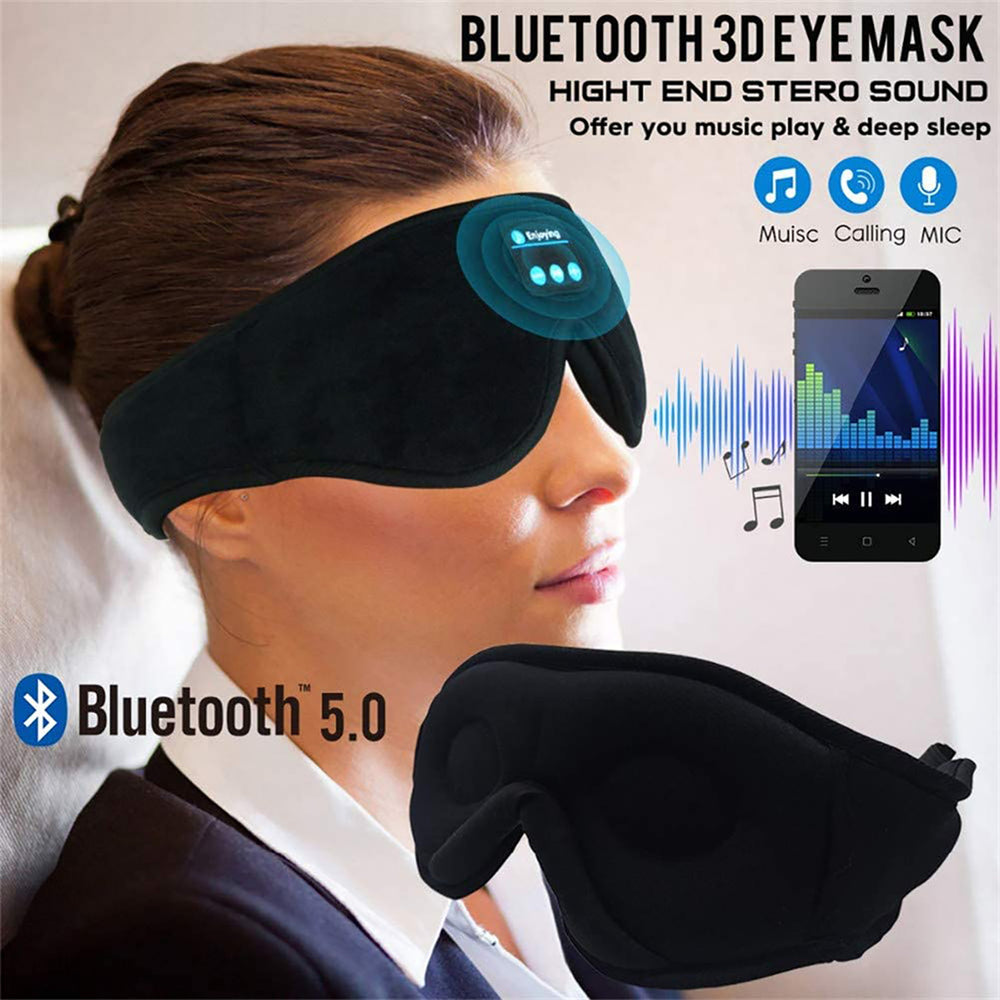 Black wireless sleep eye mask from DaDa Bedding Collection with built-in stereo music and blackout features for restful sleep