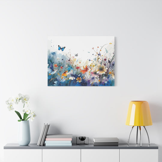 Vibrant Watercolor Meadow Canvas Floral &amp; Butterfly Wall Art