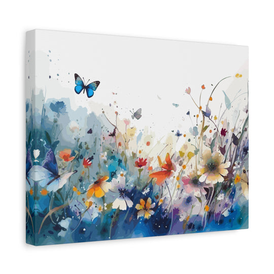 Vibrant Watercolor Meadow Canvas Floral &amp; Butterfly Wall Art