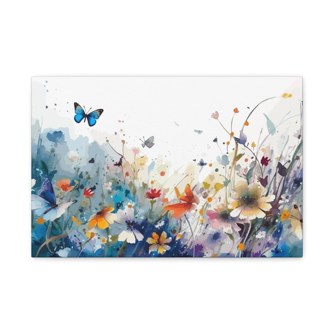 Vibrant Watercolor Meadow Canvas Floral &amp; Butterfly Wall Art