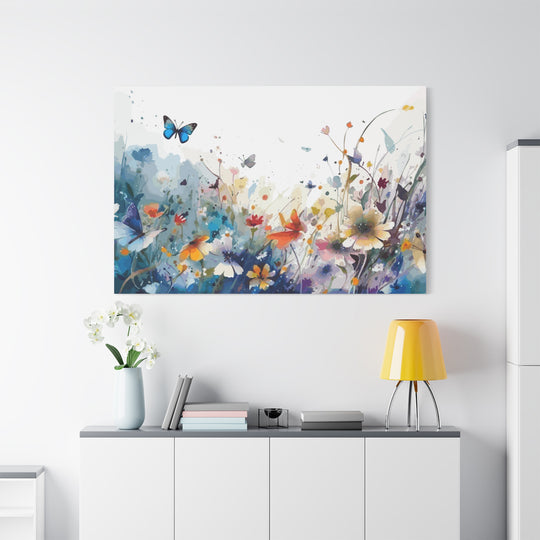 Vibrant Watercolor Meadow Canvas Floral &amp; Butterfly Wall Art