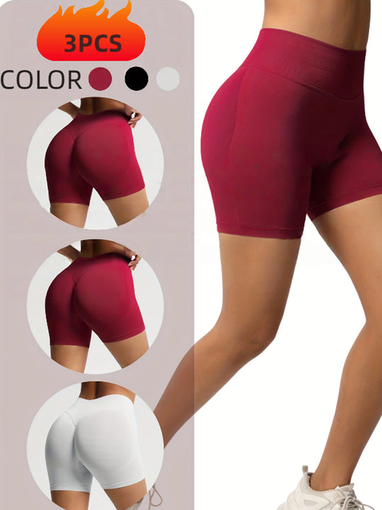 3pcs-Seamless Workout Shorts Triple Set - No-Ride Hem