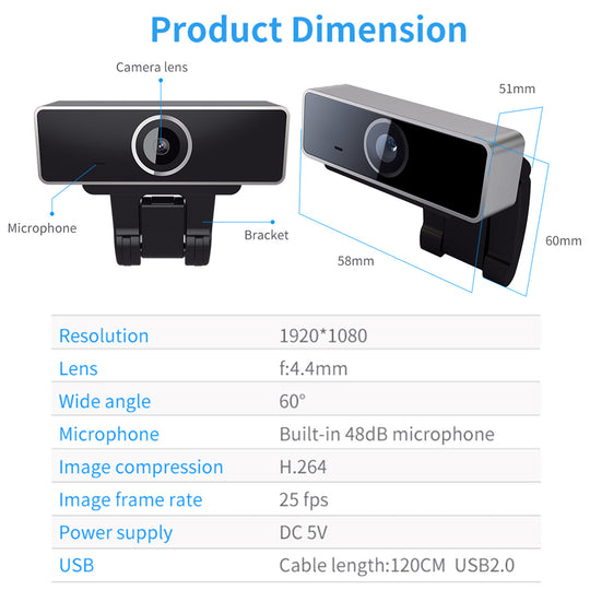 FHD 1080P Webcam USB PC Computer Webcam Auto Focus With Microphone