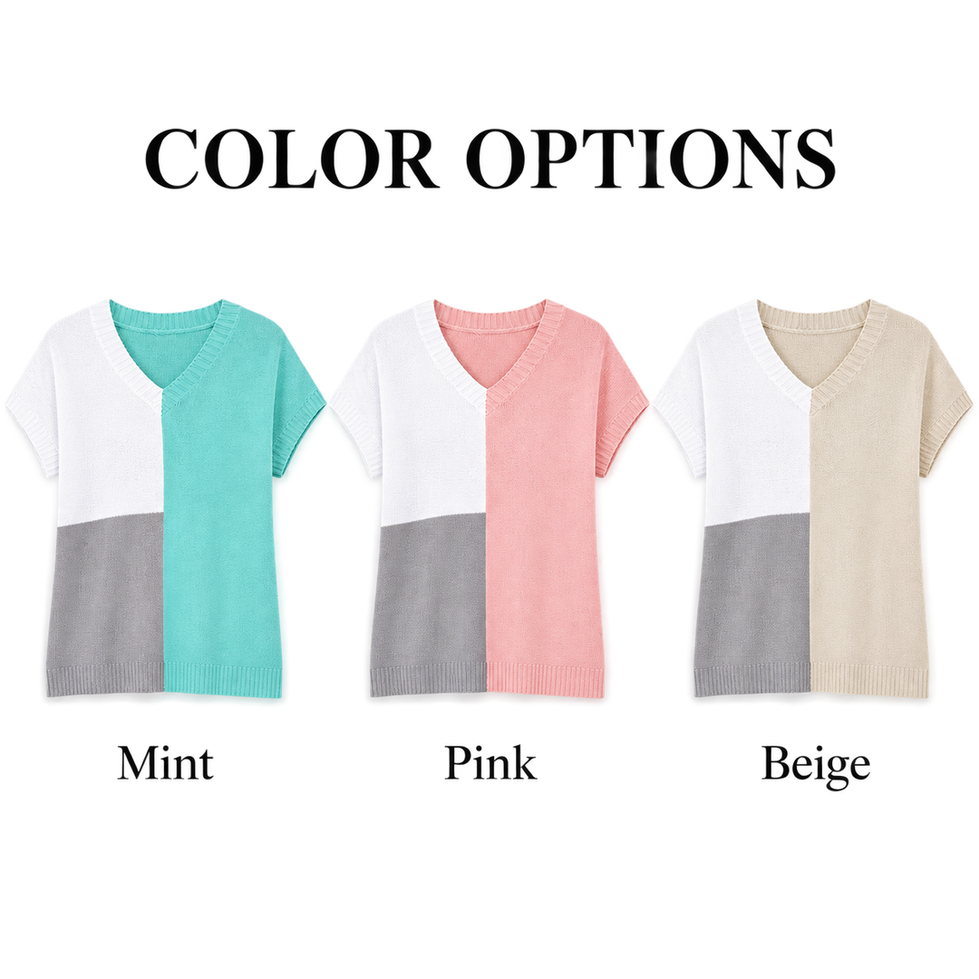 Color Block V-Neck Knit Top