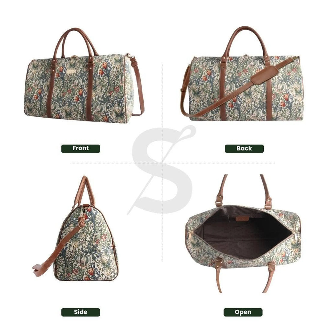 Golden Lily Floral Travel Holdall Duffel Bag