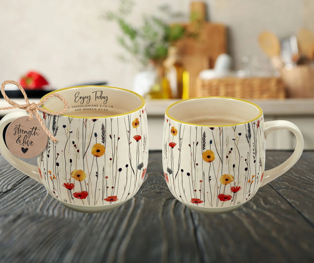 Enjoy Today 18 Oz Floral Ceramic Inspirational Mug