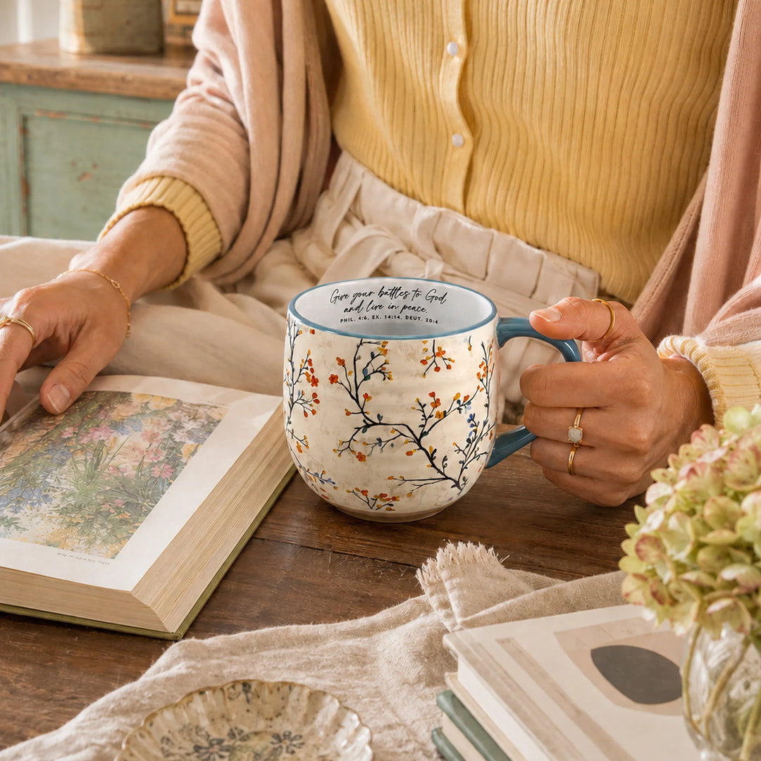 Blooming Joy “Give Your Battles to God” 18 oz Mug