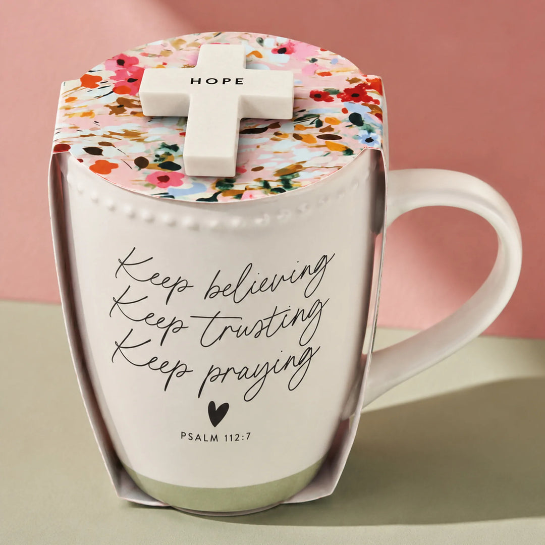 18 oz Ceramic Hope Mug with Cast Stone Cross