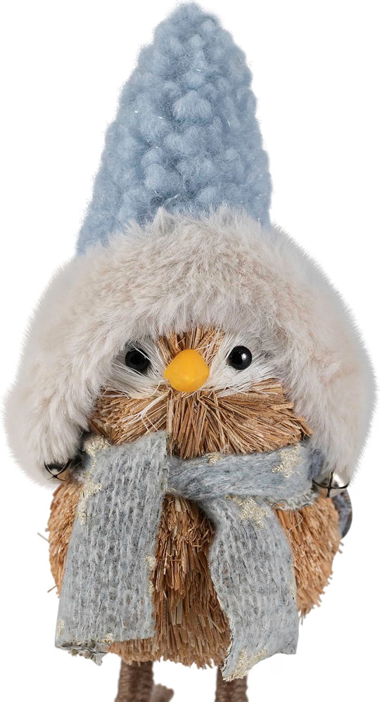 Woodland Standing Bird with Plush Winter Hat Christmas Figure - 7.5"