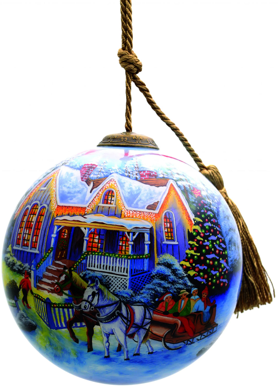 Hand-Painted Glass Christmas Horse Carriage Ornament