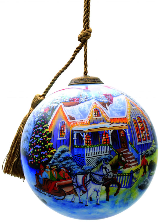 Hand-Painted Glass Christmas Horse Carriage Ornament