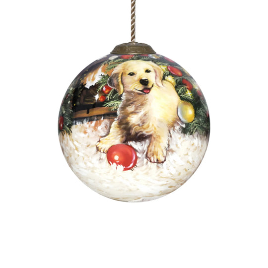Hand-Painted Puppy Glass Christmas Ornament