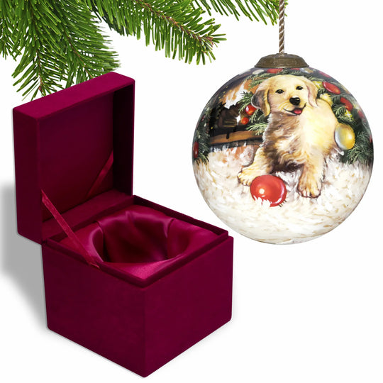 Hand-Painted Puppy Glass Christmas Ornament