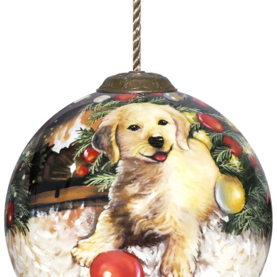 Hand-Painted Puppy Glass Christmas Ornament