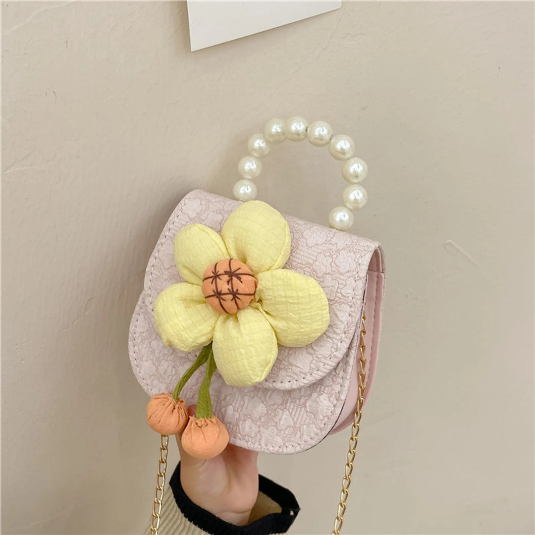 Girls Floral Mini Crossbody Bag with Pearl Handle