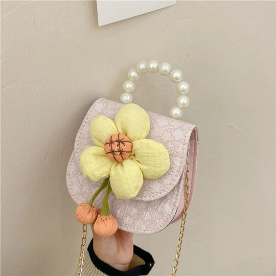 Girls Floral Mini Crossbody Bag with Pearl Handle