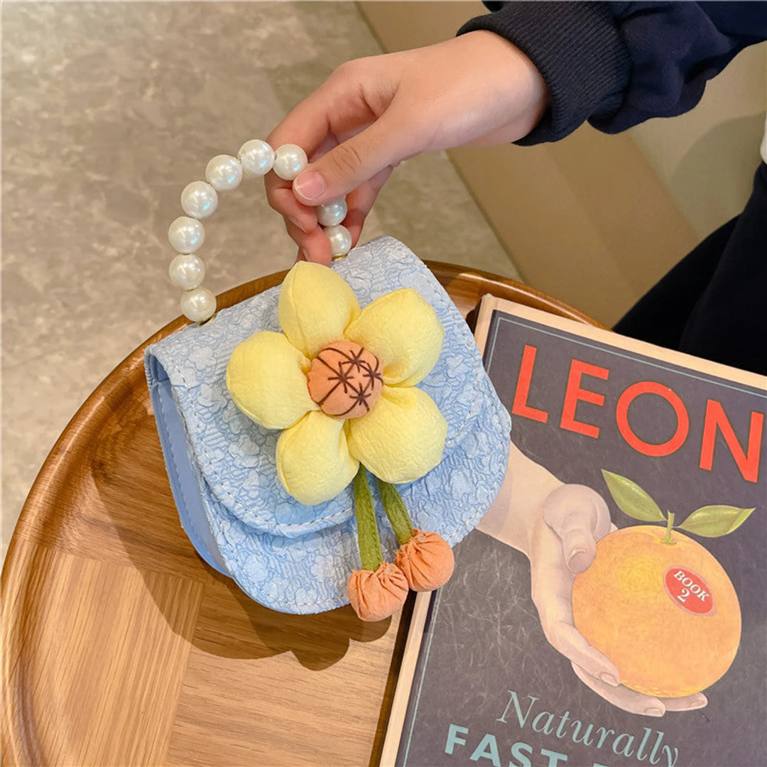 Girls Floral Mini Crossbody Bag with Pearl Handle