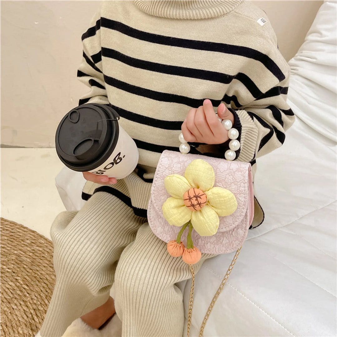 Girls Floral Mini Crossbody Bag with Pearl Handle
