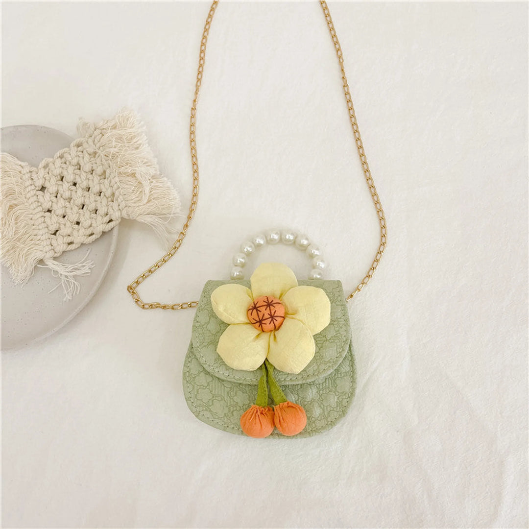 Girls Floral Mini Crossbody Bag with Pearl Handle