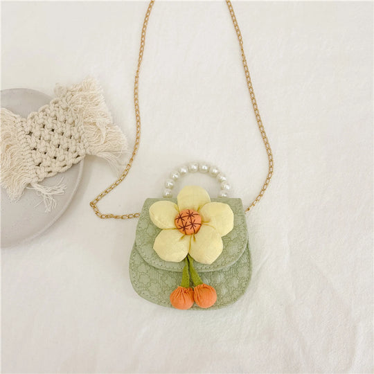 Girls Floral Mini Crossbody Bag with Pearl Handle