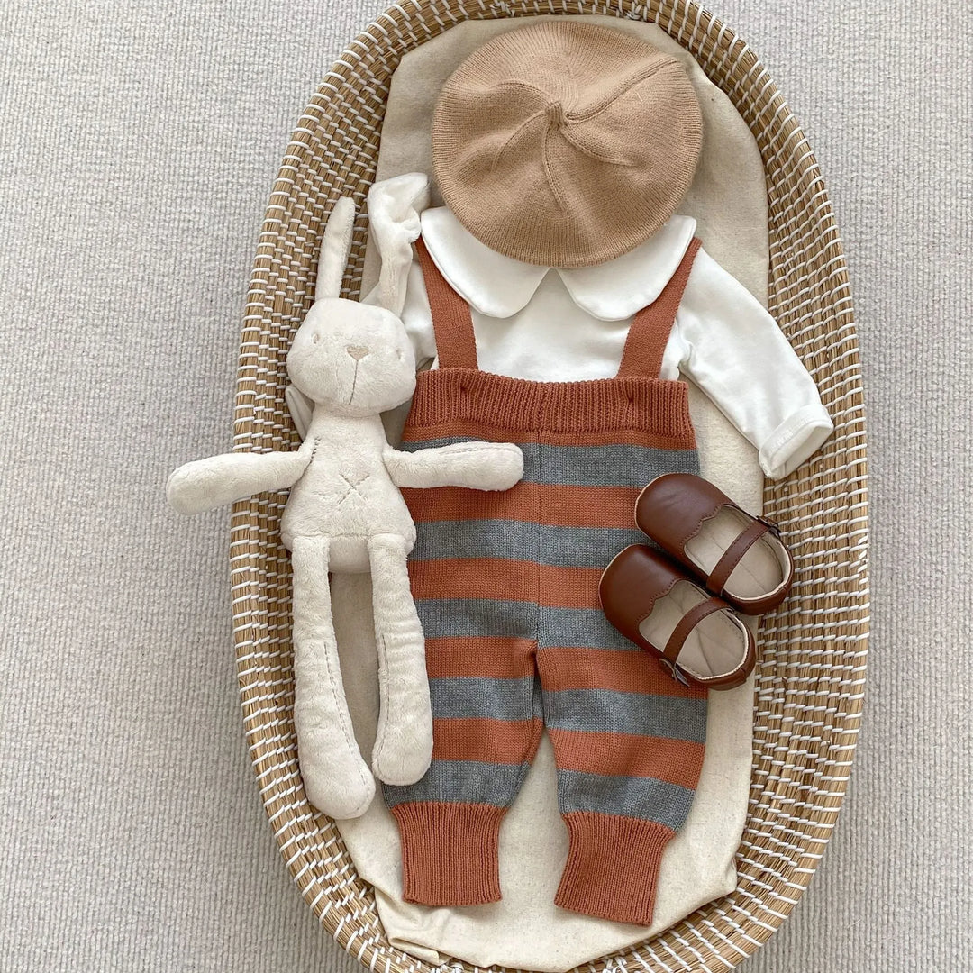 Newborn Striped Cotton Overalls &amp; Blouse Set