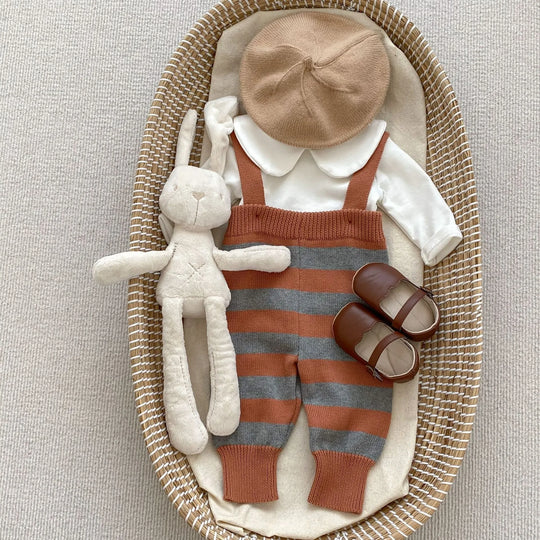Newborn Striped Cotton Overalls &amp; Blouse Set