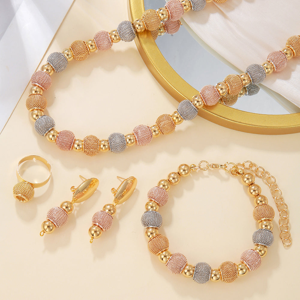 5-Piece Gold Plated Beaded Jewelry Set for Women