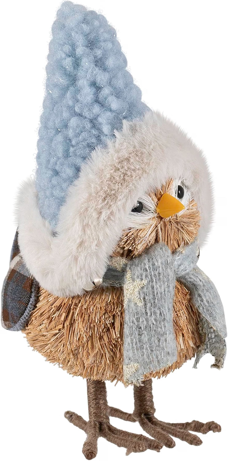 Woodland Standing Bird with Plush Winter Hat Christmas Figure - 7.5"