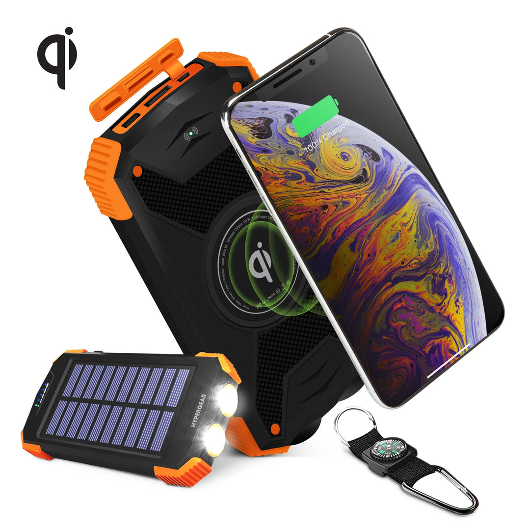 10,000mAh Solar Wireless Power Bank with Flashlight