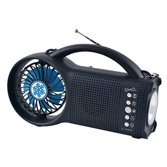 Solar Bluetooth Speaker with FM Radio, Fan &amp; LED Light