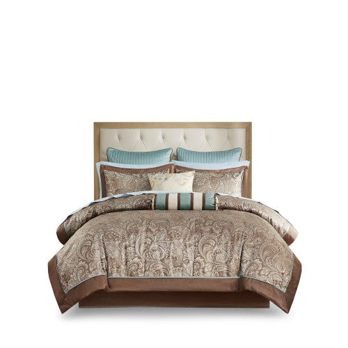 12 Piece Comforter Set With Cotton Bed Sheets Blue Brown Full