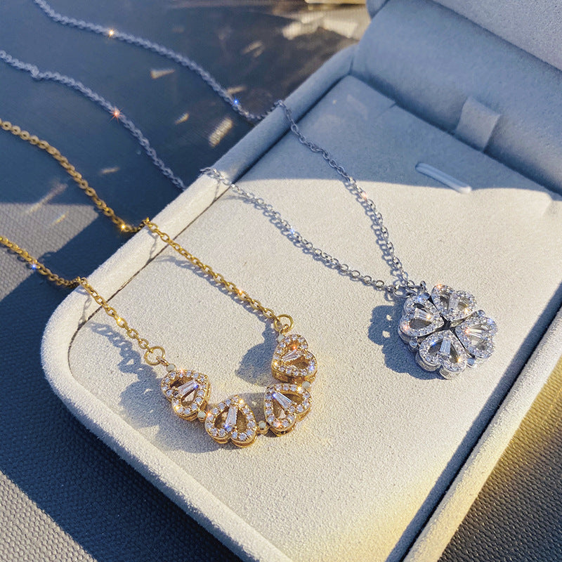 4-in-1 Magnetic Heart Clover Pendant Necklace