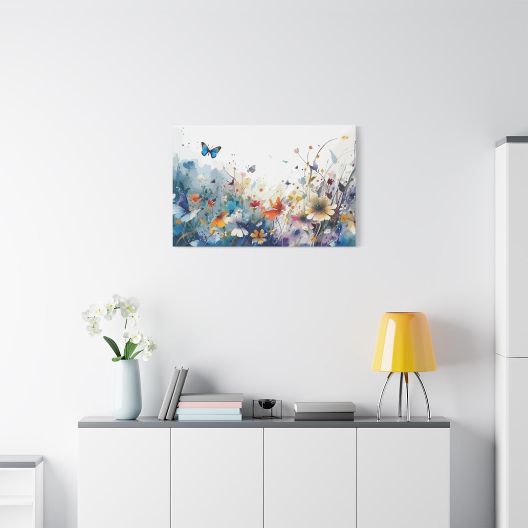 Vibrant Watercolor Meadow Canvas Floral &amp; Butterfly Wall Art