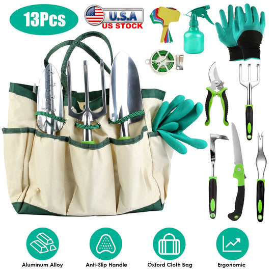 13-Piece Ergonomic Garden Tool Set with Tote Bag
