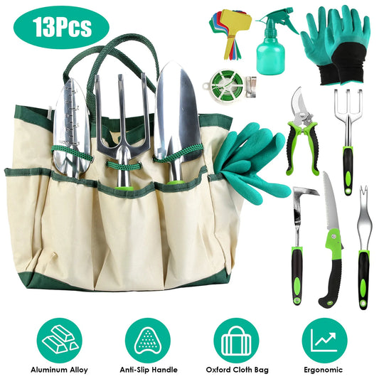13-Piece Ergonomic Garden Tool Set with Tote Bag
