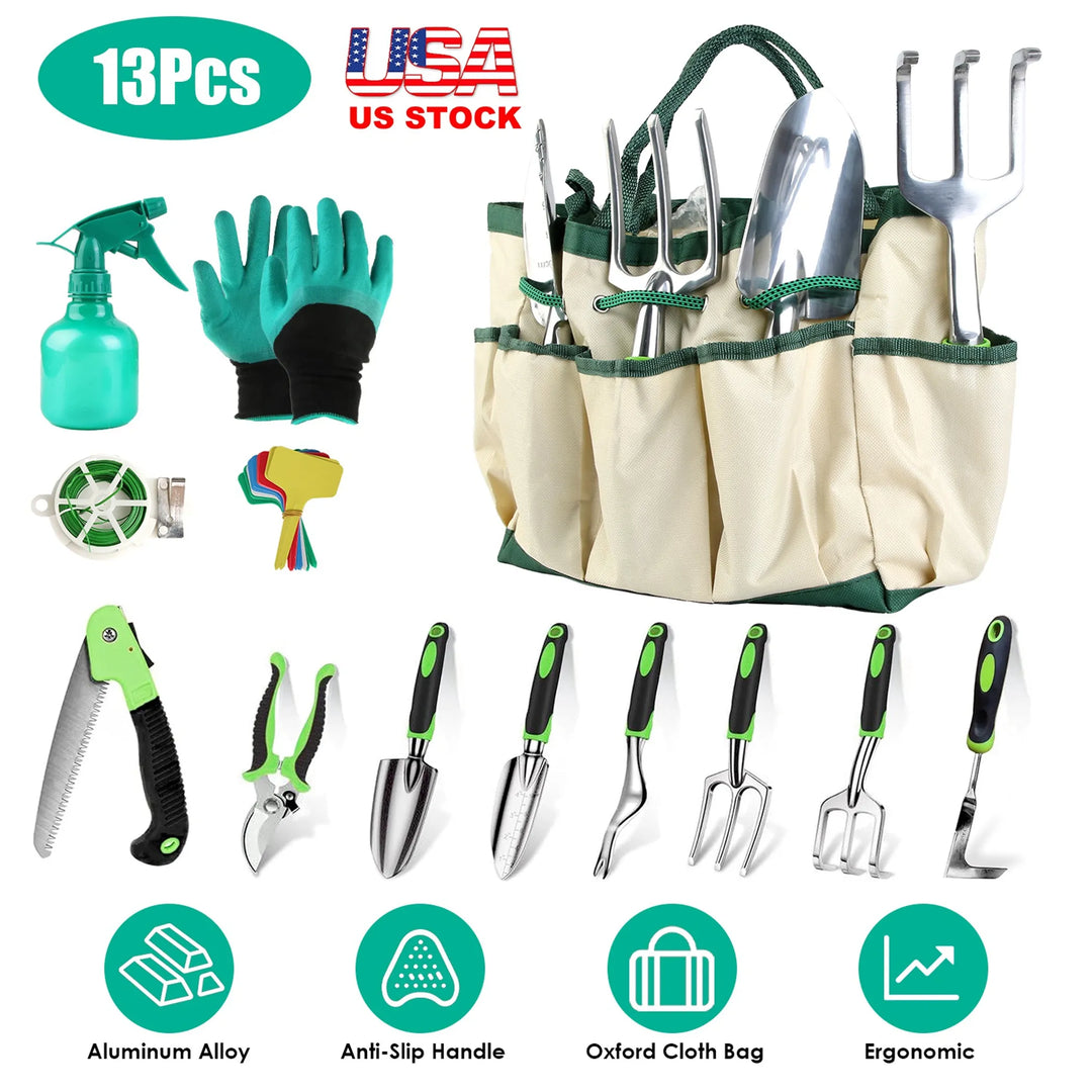 13-Piece Ergonomic Garden Tool Set with Tote Bag