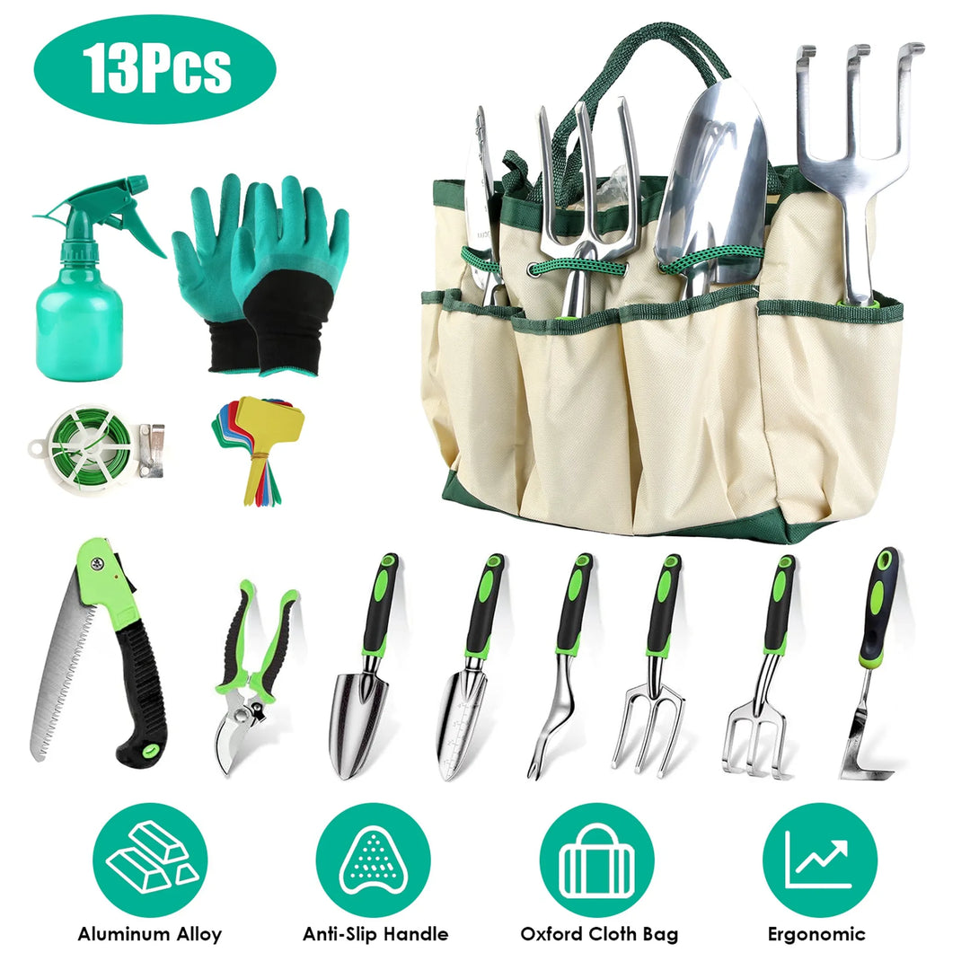 13-Piece Ergonomic Garden Tool Set with Tote Bag