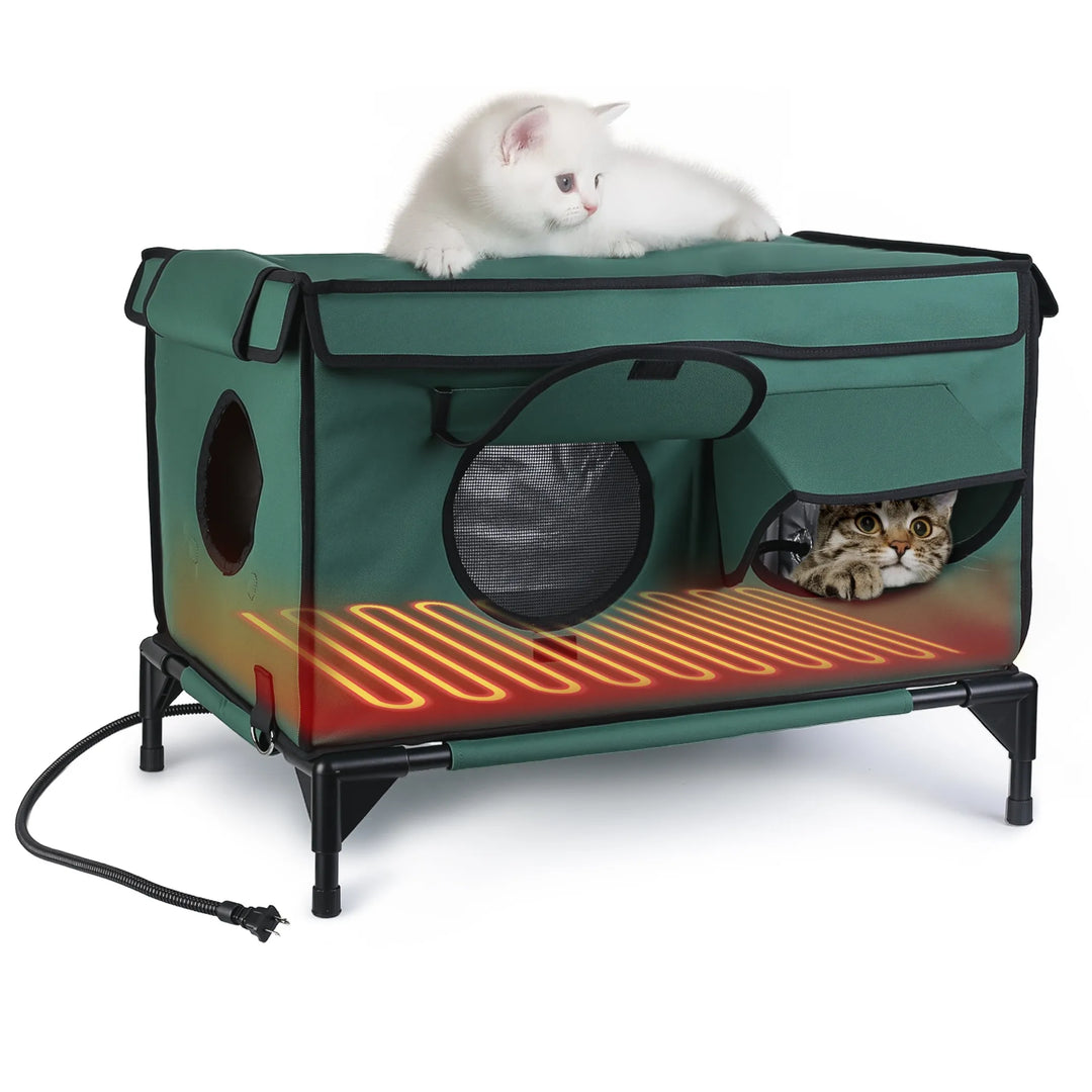 Waterproof Heated Cat House with Raised Frame