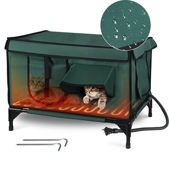 Waterproof Heated Cat House with Raised Frame
