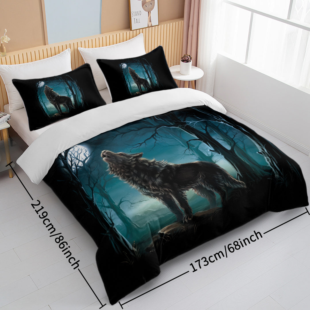 Watercolor Wolf Forest 3-Piece Duvet Cover Set