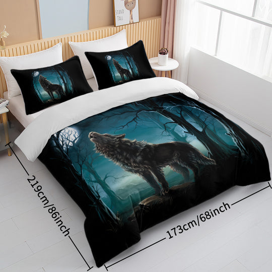 Watercolor Wolf Forest 3-Piece Duvet Cover Set