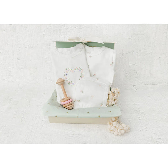 Angelic Duo Baby Gift Box with Footies, Hat &amp; Toy