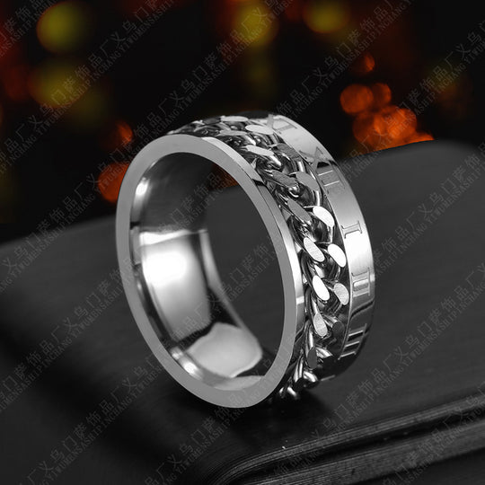 Roman Numeral Spinner Chain Ring for Men