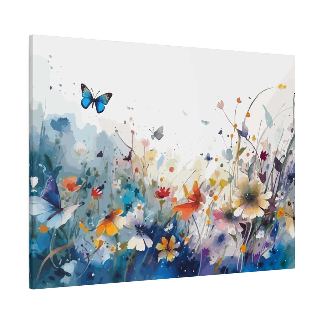 Vibrant Watercolor Meadow Canvas Floral &amp; Butterfly Wall Art
