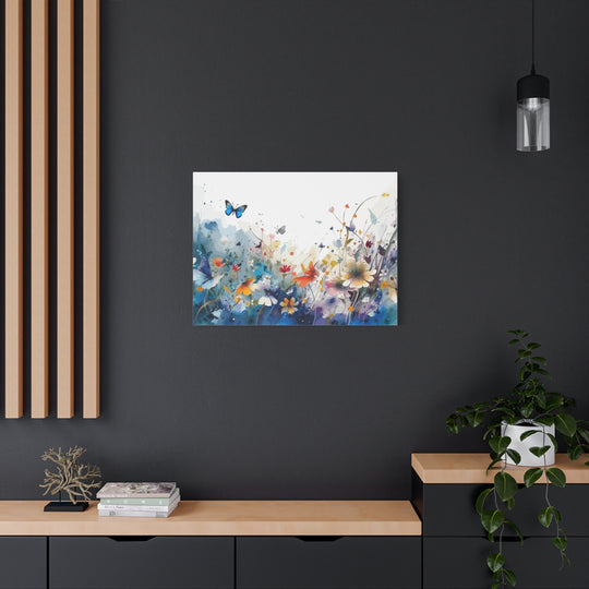 Vibrant Watercolor Meadow Canvas Floral &amp; Butterfly Wall Art