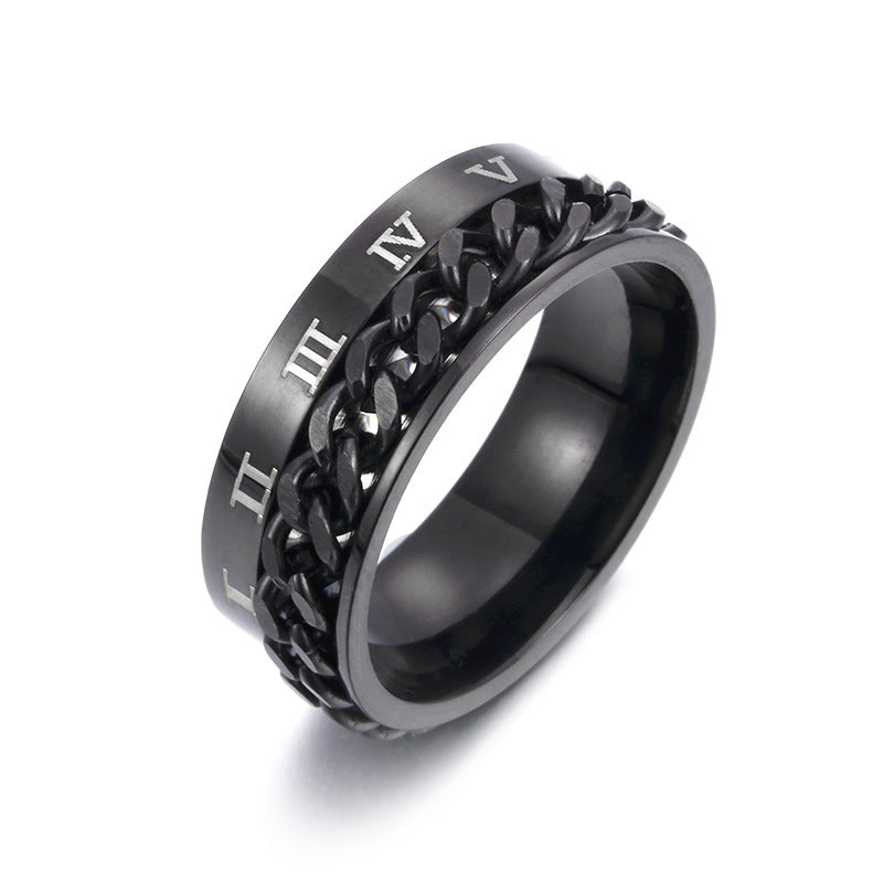 Roman Numeral Spinner Chain Ring for Men