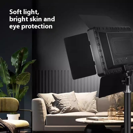 Lighting equipment in a living room setting with text about light quality.